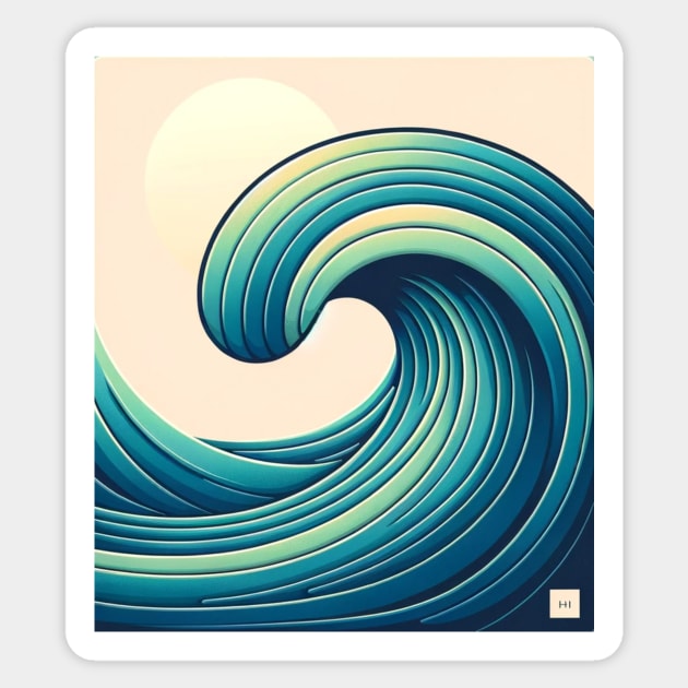 Aqua Arcadia: Serene Swell at Sunrise Sticker by heartyARTworks